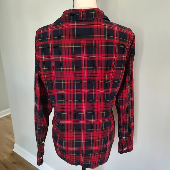 Ralph Lauren Sport Women's Tartan Plaid Preppy Wool Cotton Blend Shirt Red 14 - Picture 9 of 12